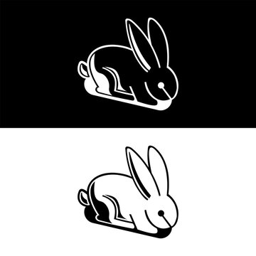Cute abstract rabbit logo bunny in simple black and white design