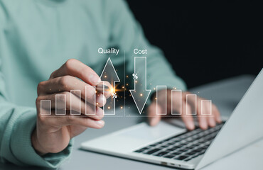 Quality increase and cost optimization for products or services to improve efficiency. Businessman...