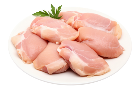 Chicken entrails. Detailed components separated on white background. Emphasis on the details of chicken that is fresh, free of bruises, and that the fat is evenly distributed.