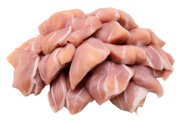 Chicken entrails. Detailed components separated on white background. Emphasis on the details of chicken that is fresh, free of bruises, and that the fat is evenly distributed.