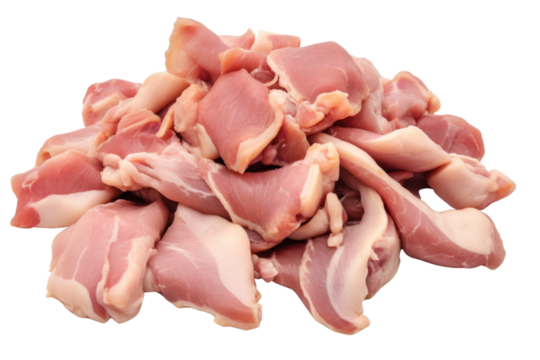 Chicken entrails. Detailed components separated on white background. Emphasis on the details of chicken that is fresh, free of bruises, and that the fat is evenly distributed.