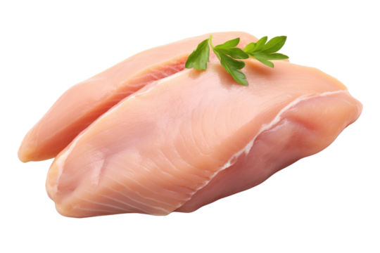 Chicken entrails. Detailed components separated on white background. Emphasis on the details of chicken that is fresh, free of bruises, and that the fat is evenly distributed.