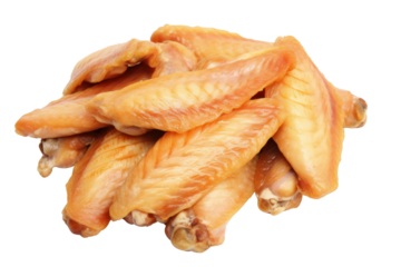 Chicken wings. Detailed components isolated on white background. Emphasis on the details of chicken meat that is fresh, free of bruises, and that the fat is evenly distributed.