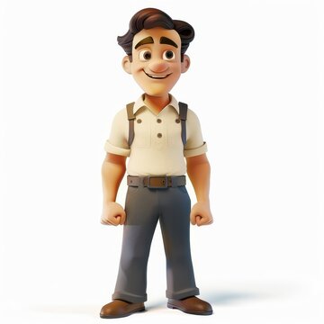 recommend clip art: 3D cartoon of professional smiling Janitor standing isolated on white background, looking directly at the camera with an attentive expression