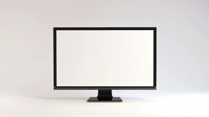 Fototapeta premium Black Flat Screen Monitor With Blank White Screen on a White Surface