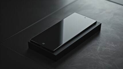 A Black Smartphone Resting on Its Box on a Marble Surface