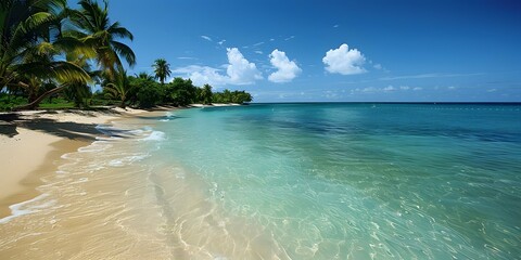 Fototapeta premium Tropical beach with palm trees and turquoise water