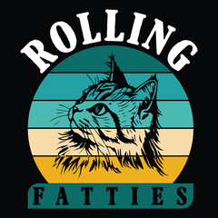 ROLLING FATTIES  VINTAGE CAT T-SHIRT DESIGN