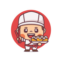 Cute japanese chef cartoon mascot character with takoyaki