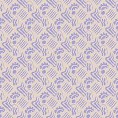 Seamless sea pattern. Seaweed, plants, waves, abstract elements. Gentle background. Vector