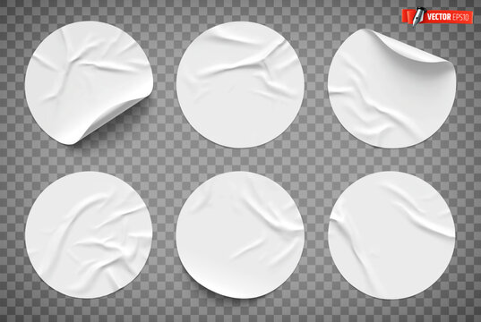 Vector realistic illustration of white round stickers on a transparent background.
