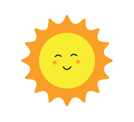 Sun smile icon. Happy smiling sun. Cute sun. Sunshine emoji. Funny emotion. Vector illustration