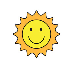 Sun smile icon. Happy smiling sun. Cute sun. Sunshine emoji. Funny emotion. Vector illustration