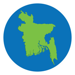 Bangladesh map. Map of Bangladesh in green color and blue globe shape