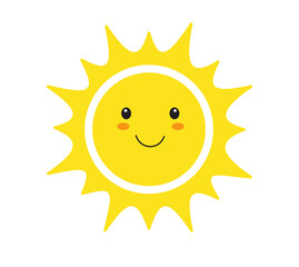 Sun smile icon. Happy smiling sun. Cute sun. Sunshine emoji. Funny emotion. Vector illustration