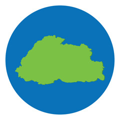 Bhutan map. Map of Bhutan in green color and blue globe shape