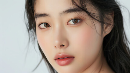 Obraz premium Close-Up of Young Asian Woman with Fair Skin and Natural Makeup