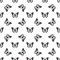 Seamless pattern with black butterflies on a white background