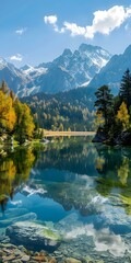 Fototapeta premium Mountains and lake in autumn