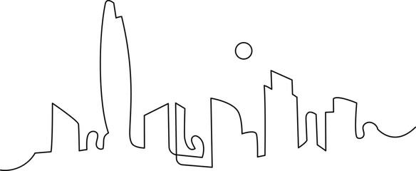 Megapolis. Continuous line drawing.Illustration of the highway and cityscape of the city. Vector