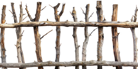 Rustic Wooden Fence on Transparent Background