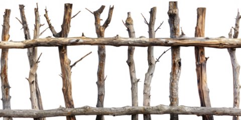 Rustic Wooden Fence on Transparent Background