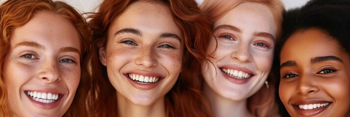 Portrait of young multiracial women standing together and smiling at camera