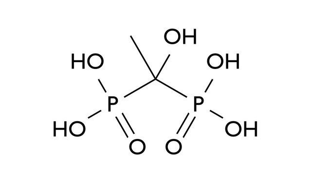 etidronic acid molecule, structural chemical formula, ball-and-stick model, isolated image etidronate