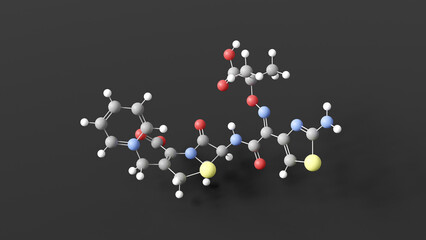 ceftazidime molecule 3d, molecular structure, ball and stick model, structural chemical formula antibiotic