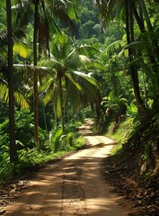 Obraz premium dirt road through a dense jungle