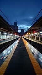 Obraz premium Empty train station platform with blue sky in the background