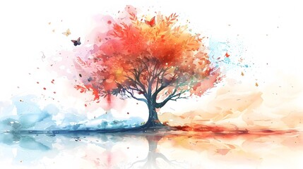 Vibrant Watercolor Tree in Natural Landscape Design