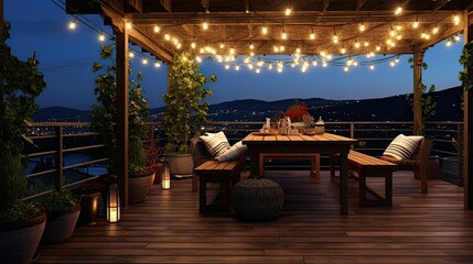 Fototapeta premium deck string lights wood