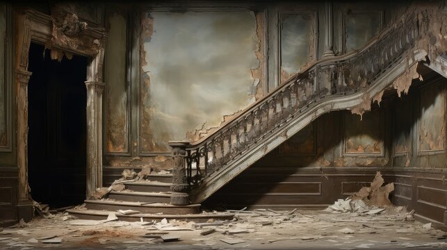 staircase abandoned house interior