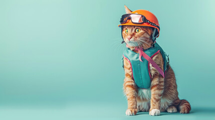 Naklejka premium Adventurous Cat in Safety Gear