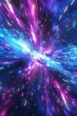 Naklejka premium Abstract creative space background. Hyperjump to another galaxy. Speed ​​of light, neon glowing rays in motion.