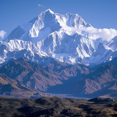 Fototapeta premium Snow Covered Mountain Peak And Valley In Himalayas