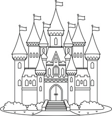Cute castle outline coloring page for kids