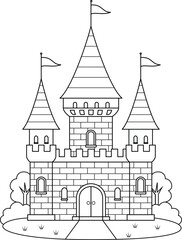 Naklejka premium Cute castle outline coloring page for kids