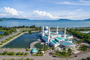 Aerial view of Kota Kinabalu City Floating Mosque, Sabah Borneo East Malaysia