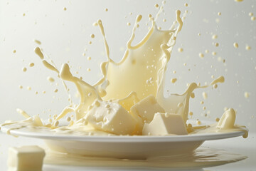 Milk Splashing on White Chocolate Cubes