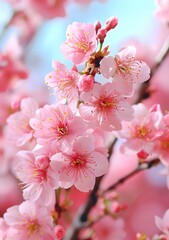Fototapeta premium Close-up photo of pink cherry blossom flowers in full bloom