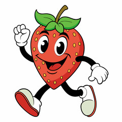 strawberry cartoon groovy retro bouncing white