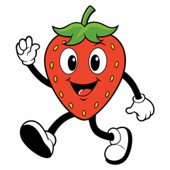 Fototapeta premium strawberry cartoon groovy retro bouncing white