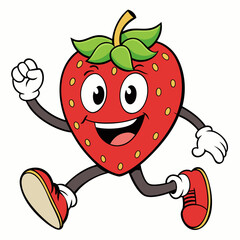 strawberry cartoon groovy retro bouncing white