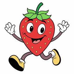 strawberry cartoon groovy retro bouncing white
