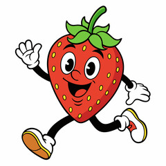 strawberry cartoon groovy retro bouncing white