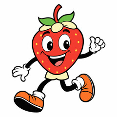strawberry cartoon groovy retro bouncing white