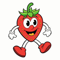 Fototapeta premium strawberry cartoon groovy retro bouncing white