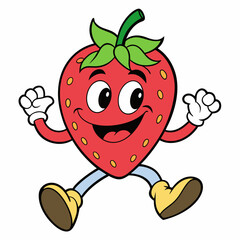 strawberry cartoon groovy retro bouncing white